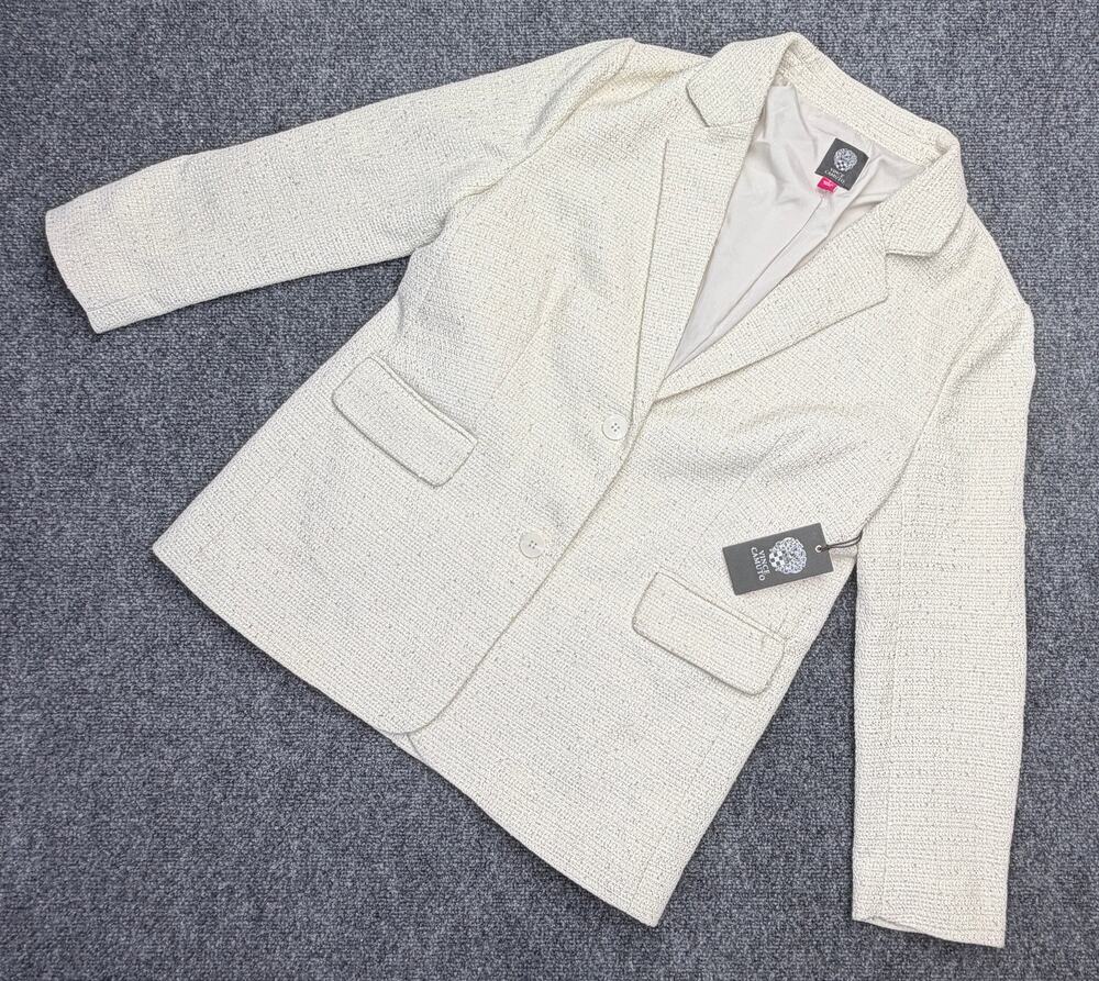 Vince Camuto Womens Blazer Size 2 Ivory Metallic Tweed Sequin Jacket NWT